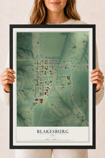 Map of Blakesburg, Iowa, 18 x 24 inch print in a black wood frame