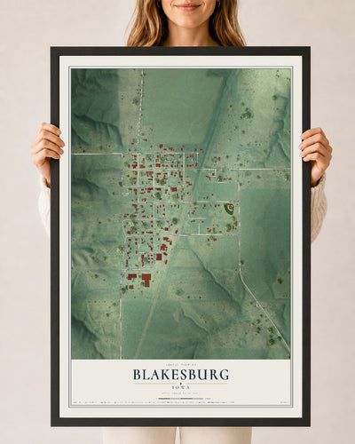 Map of Blakesburg, Iowa, 24 x 36 inch print in a black wood frame