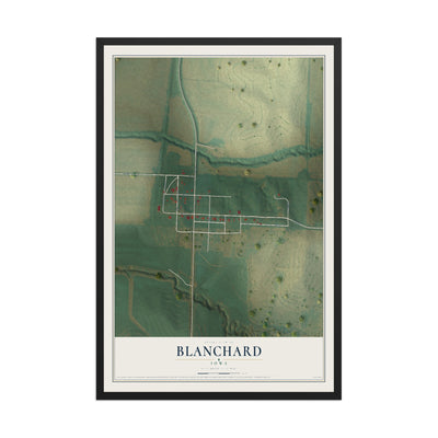 Map of Blanchard, Iowa, 12 x 18 inch print in a black wood frame