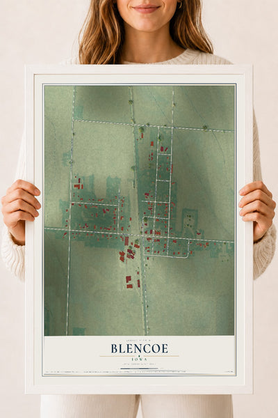 Map of Blencoe, Iowa, 18 x 24 inch print in a white wood frame