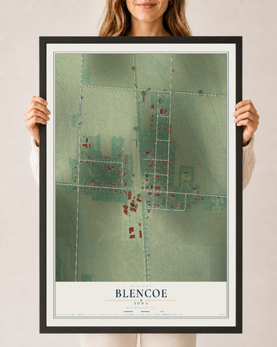 Map of Blencoe, Iowa, 24 x 36 inch print in a black wood frame
