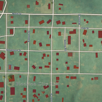 Close-up of the map of Blockton, Iowa print showing street and building detail