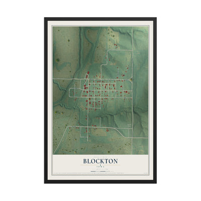 Map of Blockton, Iowa, 12 x 18 inch print in a black wood frame