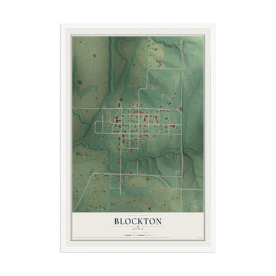Map of Blockton, Iowa, 12 x 18 inch print in a white wood frame