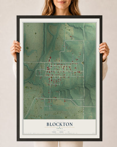 Map of Blockton, Iowa, 24 x 36 inch print in a black wood frame