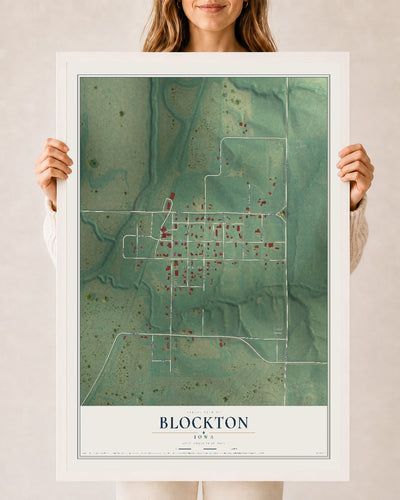 Map of Blockton, Iowa, 24 x 36 inch print in a white wood frame
