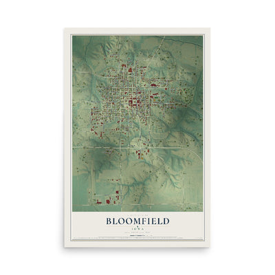 Map of Bloomfield, Iowa, 12 x 18 inch unframed archival matte print