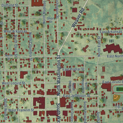 Close-up of the map of Bloomfield, Iowa print showing street and building detail