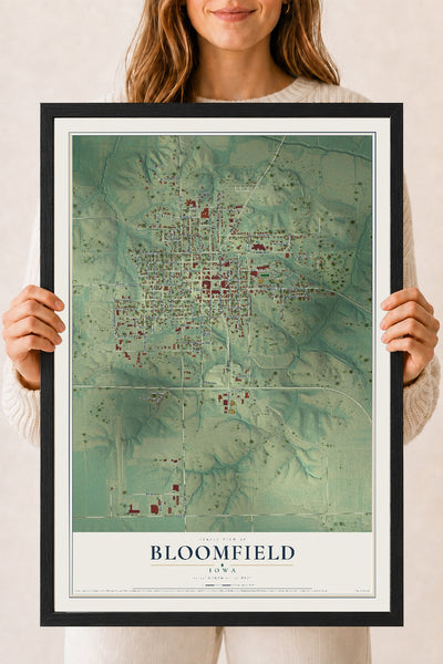 Map of Bloomfield, Iowa, 18 x 24 inch print in a black wood frame