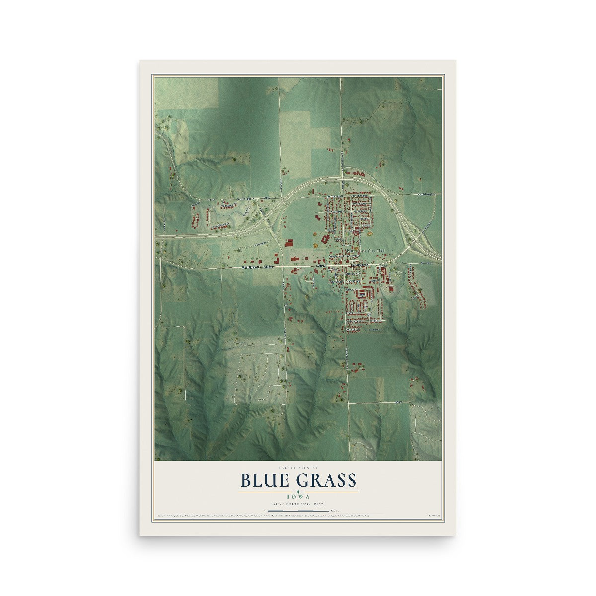 Map of Blue Grass, Iowa, 12 x 18 inch unframed archival matte print