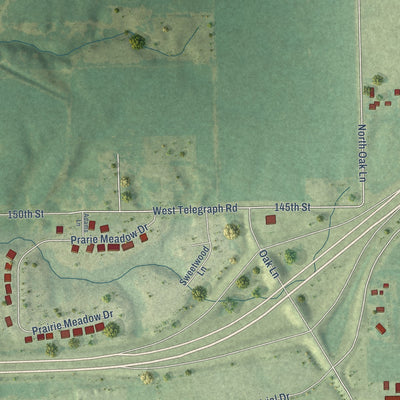 Second close-up of the map of Blue Grass, Iowa print showing more streets and buildings