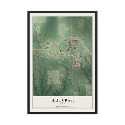 Map of Blue Grass, Iowa, 12 x 18 inch print in a black wood frame