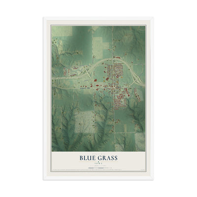Map of Blue Grass, Iowa, 12 x 18 inch print in a white wood frame