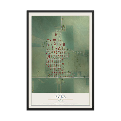 Map of Bode, Iowa, 12 x 18 inch print in a black wood frame