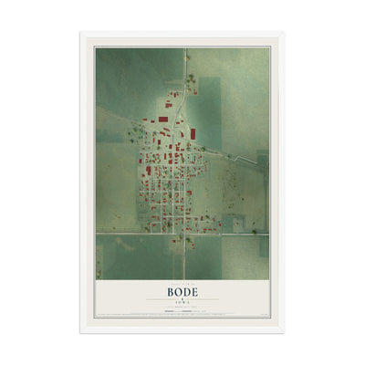 Map of Bode, Iowa, 12 x 18 inch print in a white wood frame