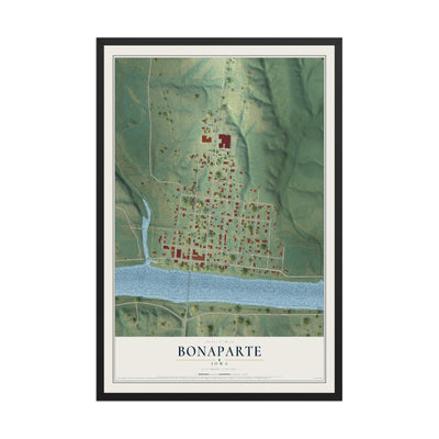 Map of Bonaparte, Iowa, 12 x 18 inch print in a black wood frame