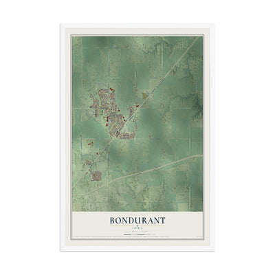 Map of Bondurant, Iowa, 12 x 18 inch print in a white wood frame