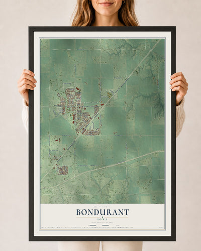 Map of Bondurant, Iowa, 24 x 36 inch print in a black wood frame