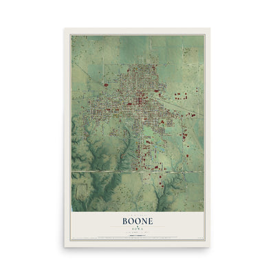 Map of Boone, Iowa, 12 x 18 inch unframed archival matte print
