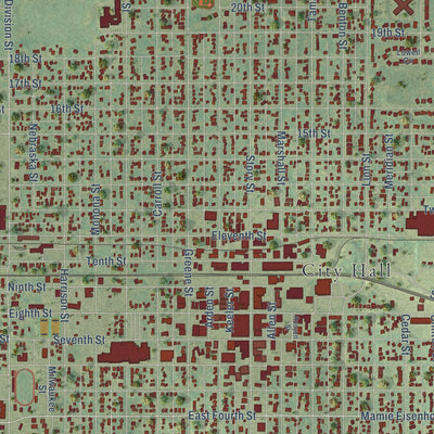 Close-up of the map of Boone, Iowa print showing street and building detail