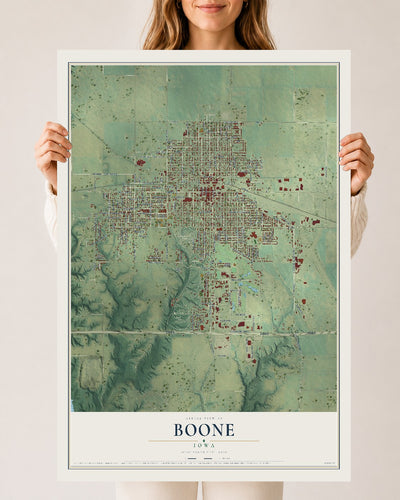 Map of Boone, Iowa, 24 x 36 inch unframed archival matte print