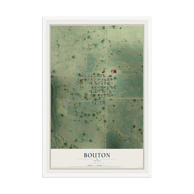 Map of Bouton, Iowa, 12 x 18 inch print in a white wood frame