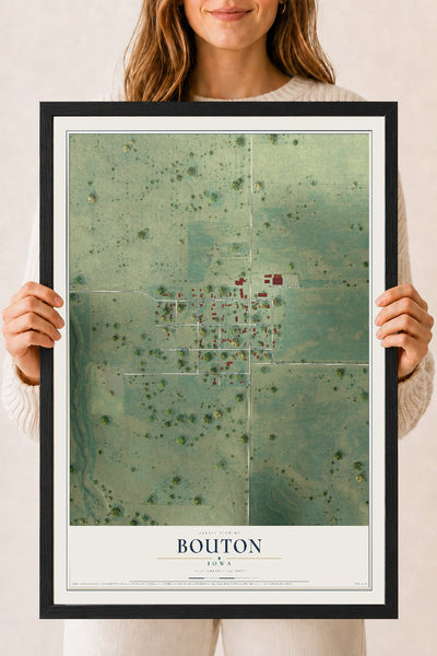 Map of Bouton, Iowa, 18 x 24 inch print in a black wood frame