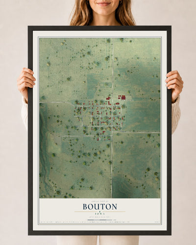 Map of Bouton, Iowa, 24 x 36 inch print in a black wood frame