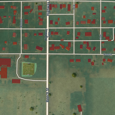 Close-up of the map of Boxholm, Iowa print showing street and building detail