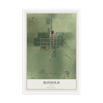 Map of Boxholm, Iowa, 12 x 18 inch print in a white wood frame