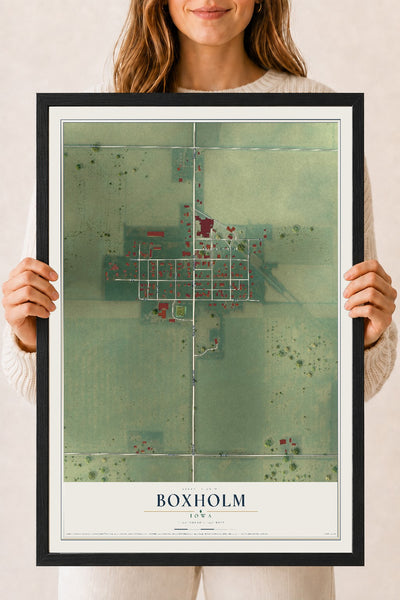 Map of Boxholm, Iowa, 18 x 24 inch print in a black wood frame