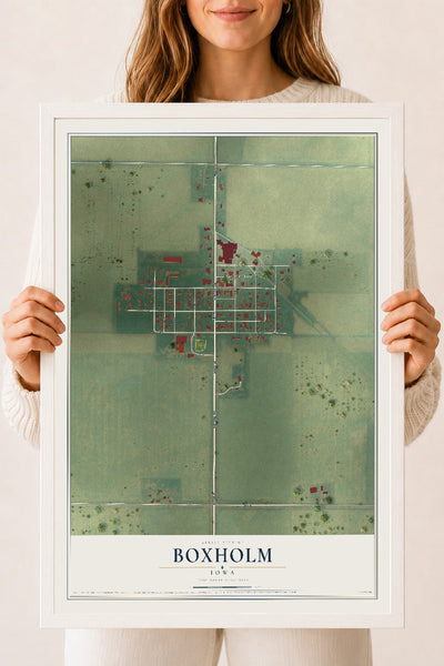 Map of Boxholm, Iowa, 18 x 24 inch print in a white wood frame
