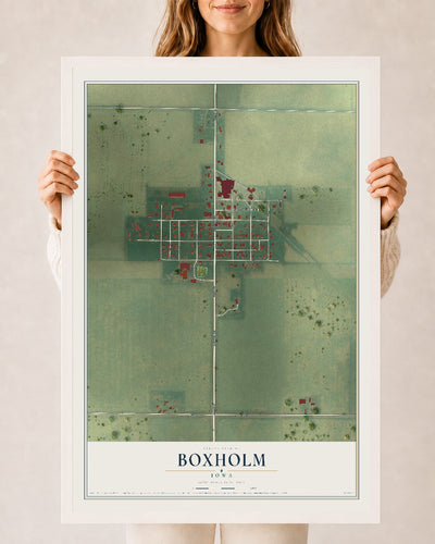 Map of Boxholm, Iowa, 24 x 36 inch print in a white wood frame
