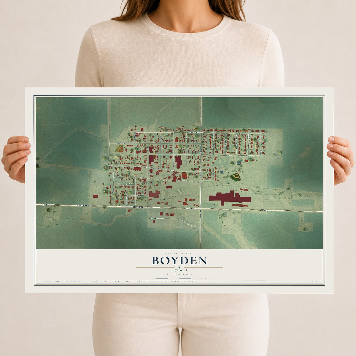 Map of Boyden, Iowa, 12 x 18 inch unframed archival matte print