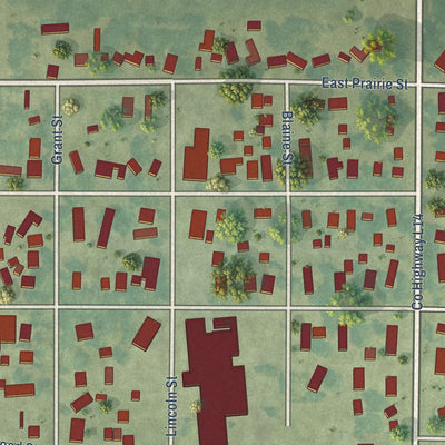 Close-up of the map of Boyden, Iowa print showing street and building detail