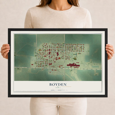 Map of Boyden, Iowa, 12 x 18 inch print in a black wood frame