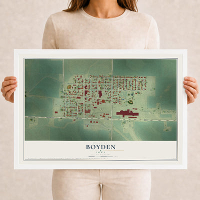 Map of Boyden, Iowa, 12 x 18 inch print in a white wood frame