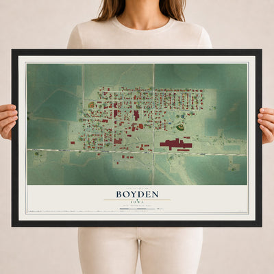 Map of Boyden, Iowa, 18 x 24 inch print in a black wood frame