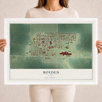 Map of Boyden, Iowa, 18 x 24 inch print in a white wood frame
