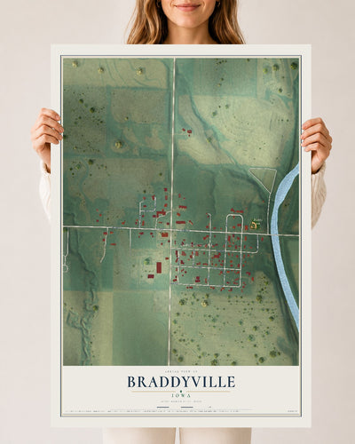 Map of Braddyville, Iowa, 24 x 36 inch unframed archival matte print