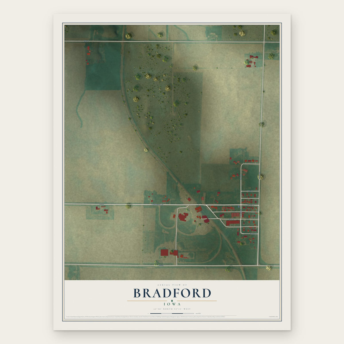 Bradford, Iowa map print, the full design