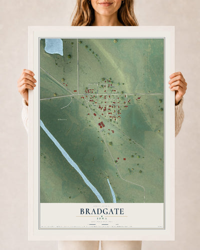 Map of Bradgate, Iowa, 24 x 36 inch print in a white wood frame