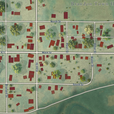 Close-up of the map of Brandon, Iowa print showing street and building detail