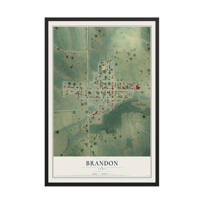 Map of Brandon, Iowa, 12 x 18 inch print in a black wood frame