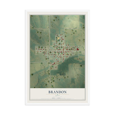 Map of Brandon, Iowa, 12 x 18 inch print in a white wood frame