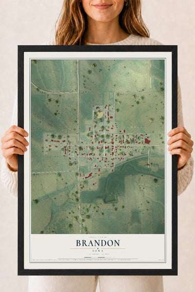 Map of Brandon, Iowa, 18 x 24 inch print in a black wood frame