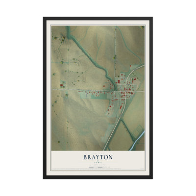 Map of Brayton, Iowa, 12 x 18 inch print in a black wood frame
