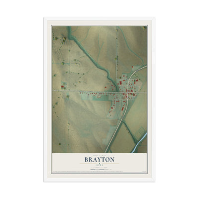 Map of Brayton, Iowa, 12 x 18 inch print in a white wood frame
