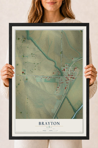 Map of Brayton, Iowa, 18 x 24 inch print in a black wood frame