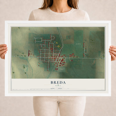 Map of Breda, Iowa, 18 x 24 inch print in a white wood frame